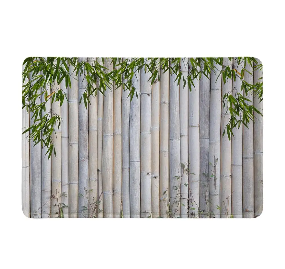 Green Bamboo Leaves Bamboo Raft Bathroom Shower Curtains Non-slip Mat Waterproof Polyester Fabric Bath Curtain Home Decoration - Цвет: YL19705