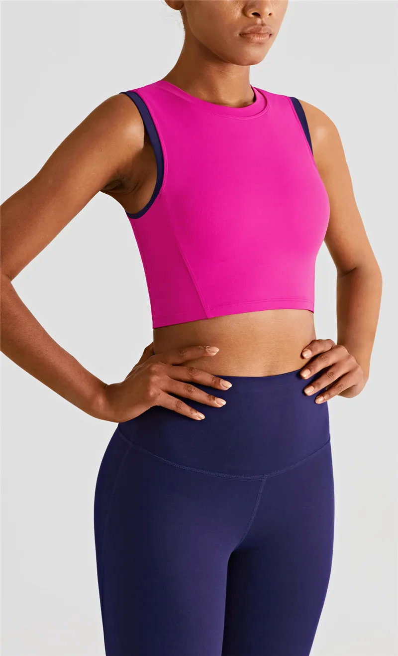Women Fitness Bra Tights High-neck Panelled Sports Blouse Tight Sport Tank Top Gym Clothing Yoga Vest With Removable Chest Pad