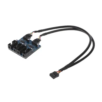 

PC Case Internal 9-Pin USB 2.0 Male 1 to 4 Female Splitter PCB Chipset Extender