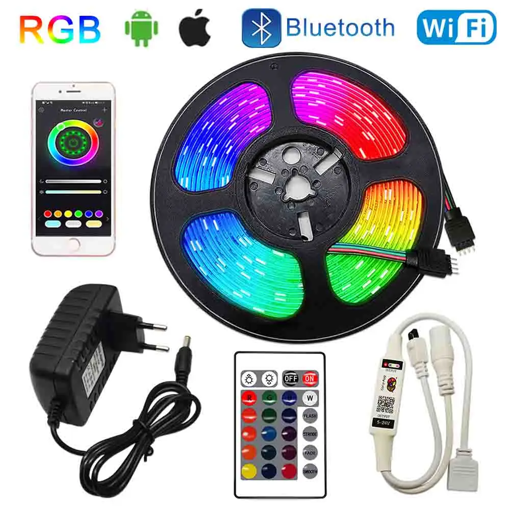 RGB Светодиодная лента 5050 2835 5 м 10 15 SMD Wifi Гибкая DC12V комнатное украшение совместимое