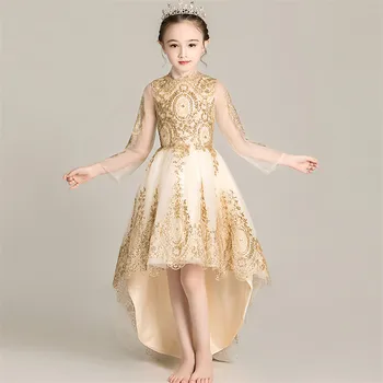 

2019Autumn Spring Luxury New Children Kids Round Collar Sequined Birthday Holiday Party Tail Dress Girls Piano Costumes Dresses