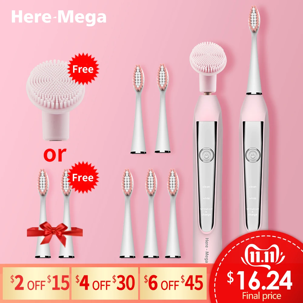 Online HERE MEGA sonic Elektrische Zahnbürste USB Aufladbare Austauschbare Reinigung Pinsel Kopf Verbesserte Ultra sonic Bleaching Zähne Erwachsene