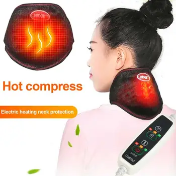 

USB Heated Electric Shoulder Neck Protector Portable Massager Fatigue Pad Relief Cervical Massage With Remote Control Black