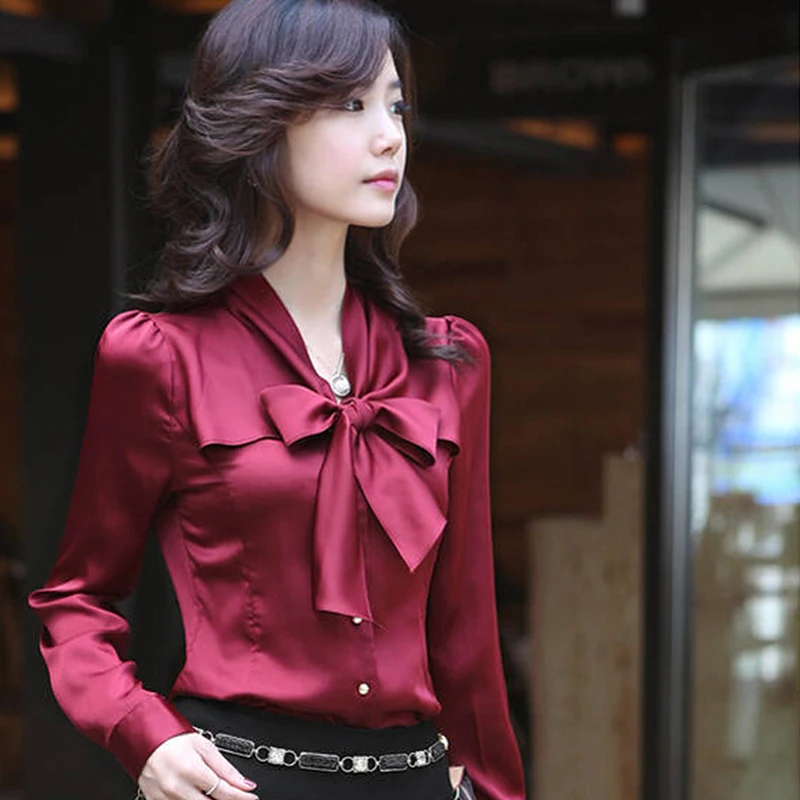 Женская Офисная шелковая блузка размера плюс XXXXL атласная рубашка с длинным