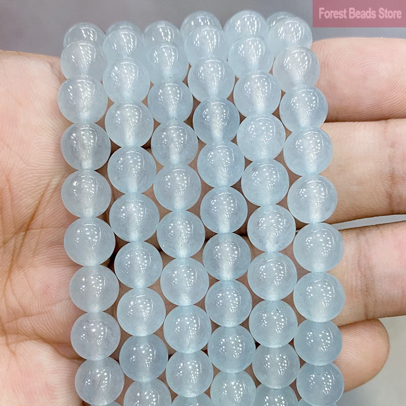 

Smooth Natural Stone White Blue Chalcedony Round Beads Diy Handmade Bracelet for Jewelry Making 15" Strand 4/6/8/10/12/14MM