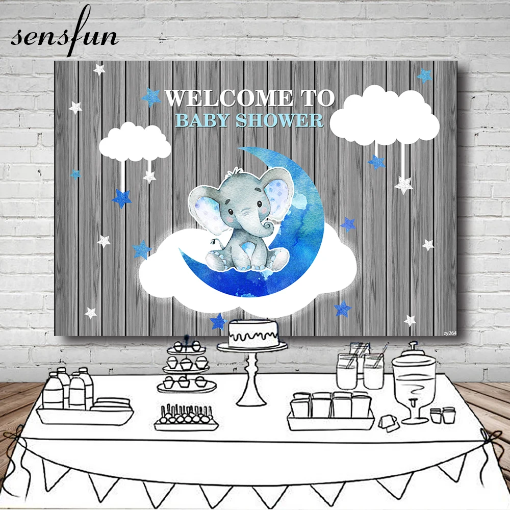 Sensfun Деревянный Слон детский душ фотографии фоны облака маленькие звезды серый фон для фотостудии 7x5ft винил