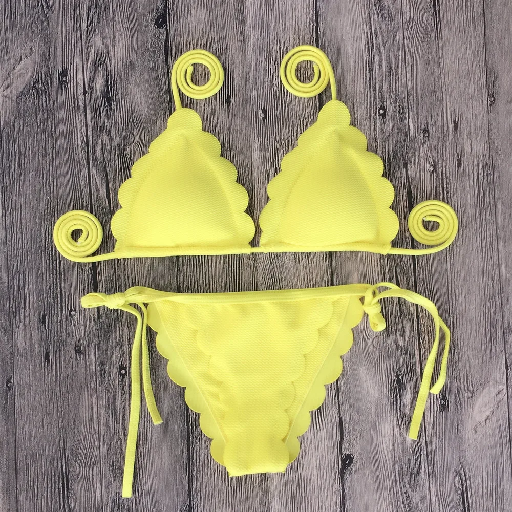 

2018 Europe And America New Style Triangular Flounced Split Type Solid Color Bikini Hot Selling Bikini Women's Popular Bathing S
