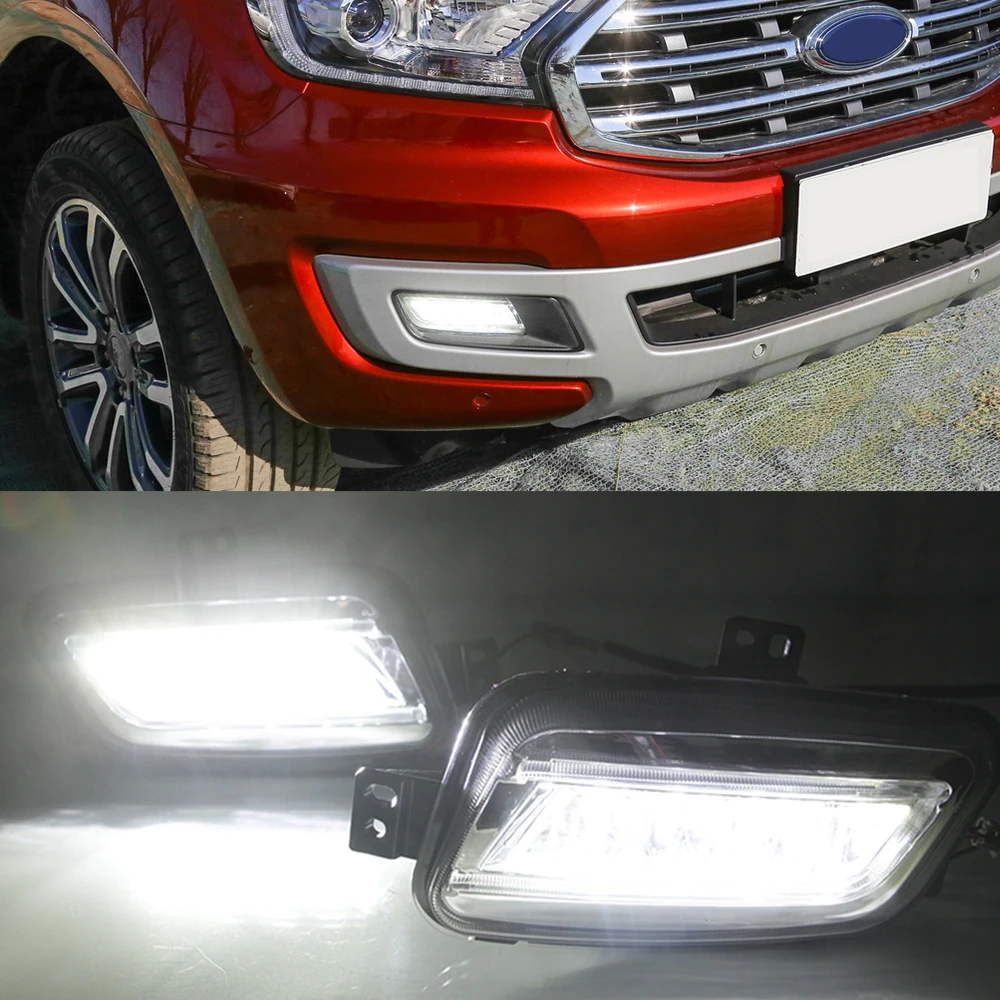 CSCSNL 1 пара Автомобильный светодиодный DRL Дневной ходовой светильник авто светодиодный противотуманный фонарь с желтыми поворотными сигналами для Ford Everest