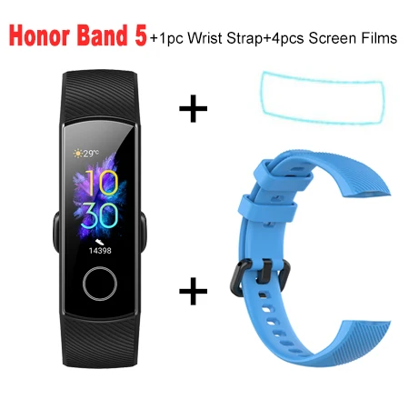 Band5 Add Strap Film Смарт-браслет Huawei Honor Band 5 4, оксиметр AMOLED, сенсорный цветной экран, для обнаружения осанки, 5 АТМ, водонепроницаемый Honor Band - Цвет: Band5 Add Strap Film