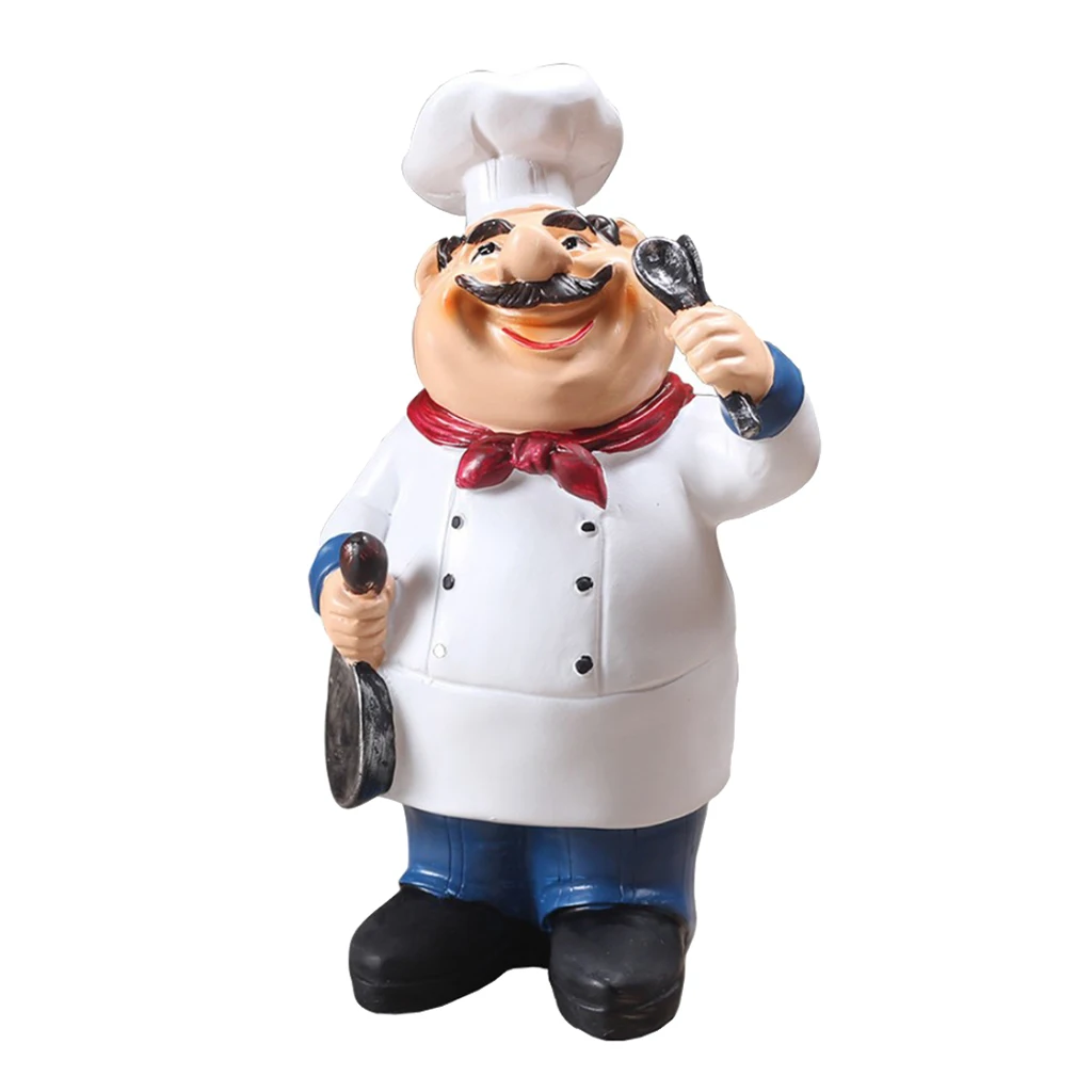 Resin Chef Restaurant Chef Statue Home Kitchen Ornament Figurine Table Decor Welcome Ornament