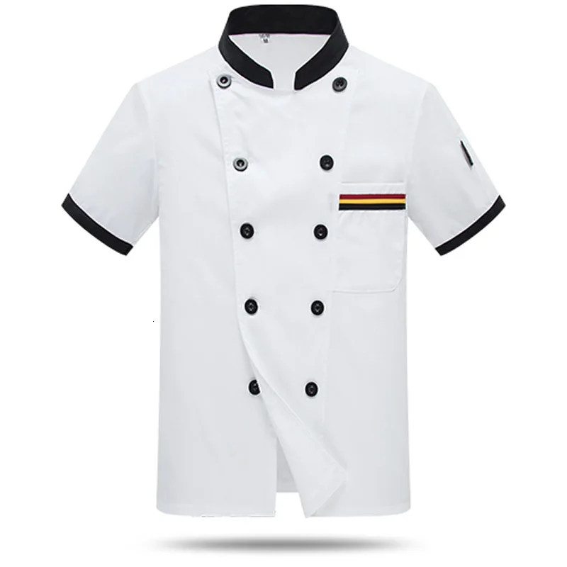 White short sleeve Мужская рубашка с длинным рукавом, осенняя Униформа шеф-повара, костюмы для обеденного зала, ресторана, печать, дышащая еда, обслуживание, мужские топы - Цвет: White short sleeve