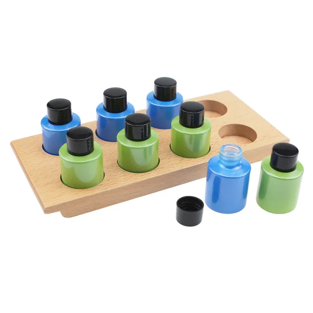 US $22.95 Baby Montessori Smelling Jars Toys 2 Sets Empty Opaque Jars with Beech Wood Board Toys for Children