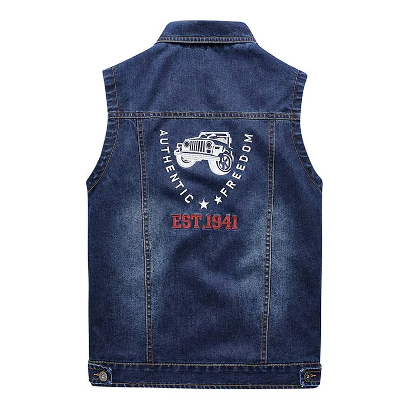 Mcikkny Men Cargo Casual Denim Vest Multi Pockets Vintage Jeans Waistcoats For Male Outdoor Size M-4XL  (11)
