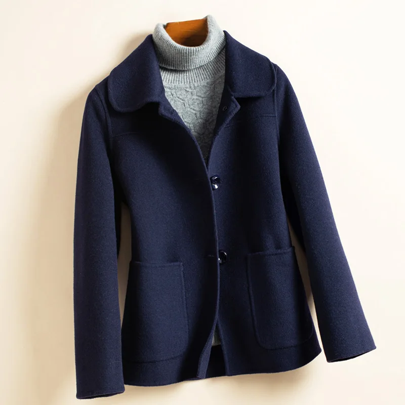 navy blue KMETRAM Spring Autumn Jacket Women Wool Coat Female Double Side Woolen Coats and Jackets Women Korean Outwear 0062 - Цвет: navy blue