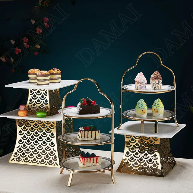 Európai Fém Torta Állvány Délutáni Tea Asztali Tálca Modern Esküvői Központ Desszert Szervező Dekorációs Kiegészítők - Image 2