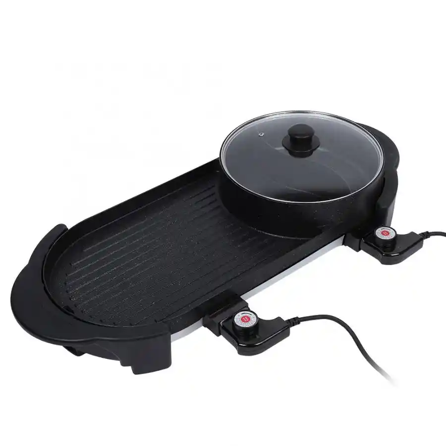 2 In 1 Electric Bbq Grills Pan With Hot Pot Household Barbecue Machine Electric Hotplate Bbq Tools Teppanyaki Grilled Meat Pan Aliexpress