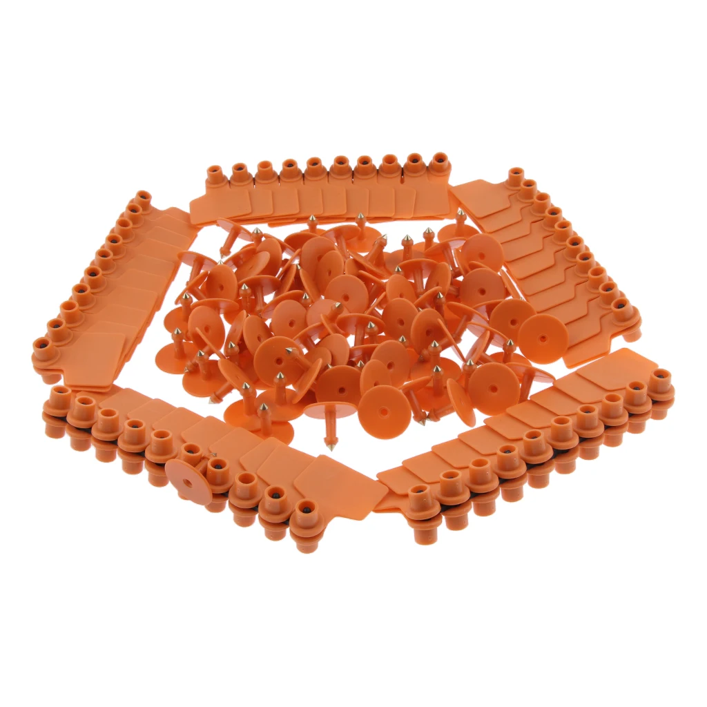 100 Pcs Pigs Cow Cattle Ear Tag, Blank, Brass Ear Stud, Anti-Rust, Orange