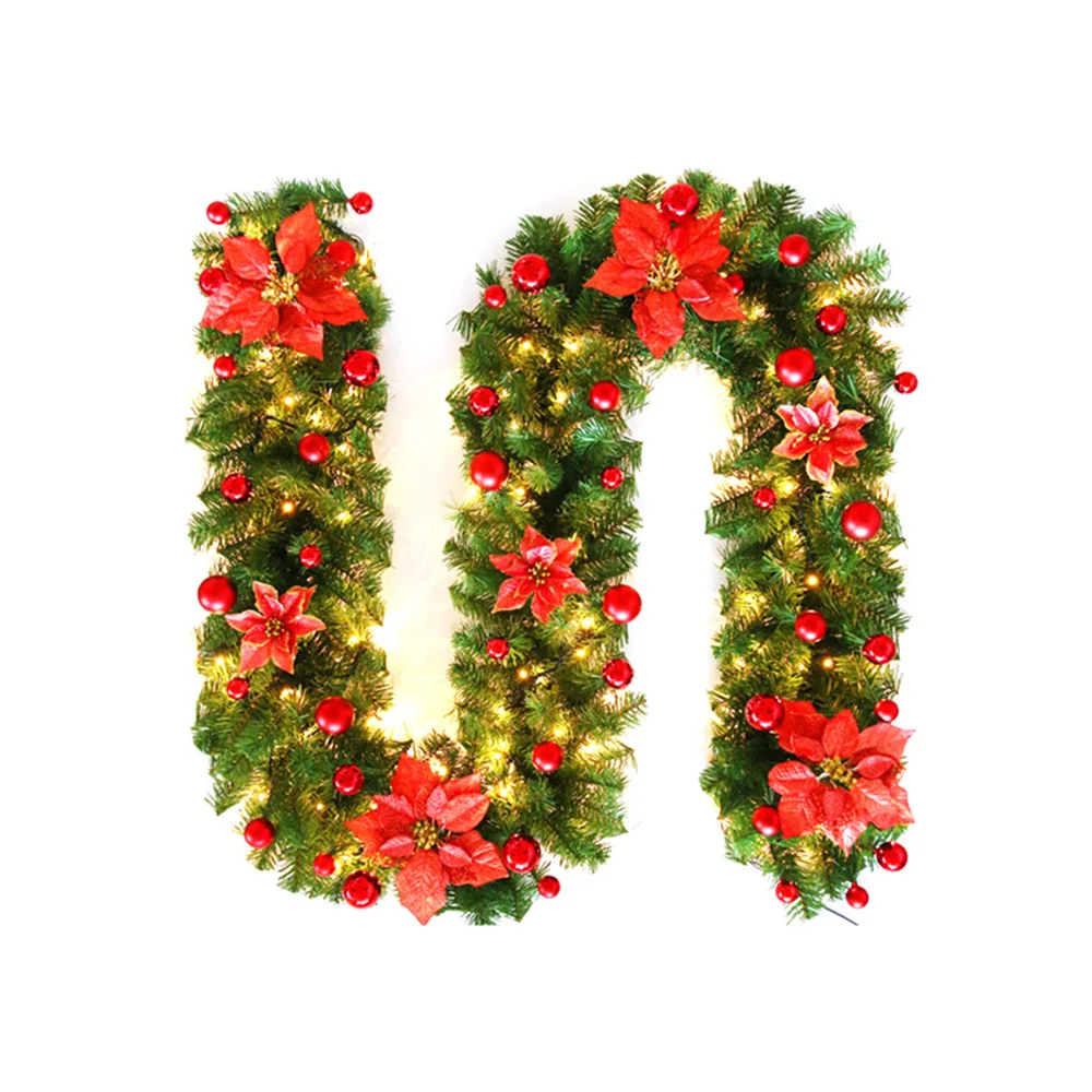 270 см Рождественский зеленый ротанг с бантами светодиодный свет Рождественские украшения Новогоднее Рождественское украшение - Цвет: Красный