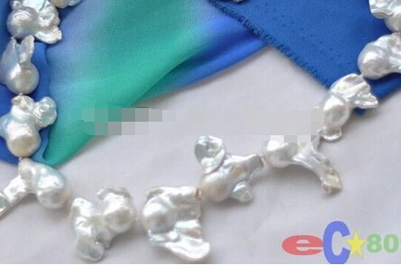 01758 18" 30mm WHITE BAROQUE KESHI REBORN PEARL NECKLACE