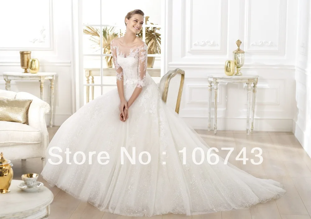 

free Shipping 2016 New Style Hot Sale Bride Sweet Custom Size Handmade buttons Lace long sleeves Cinderella a-line Wedding Dress