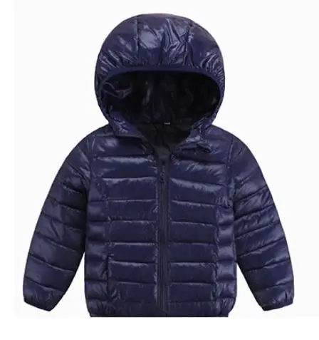 Dark blue Зимние пальто; Детские модные пальто с капюшоном для детей; теплый легкий пуховик; куртка для маленьких девочек; хлопковый Рождественский подарок - Цвет: Dark blue