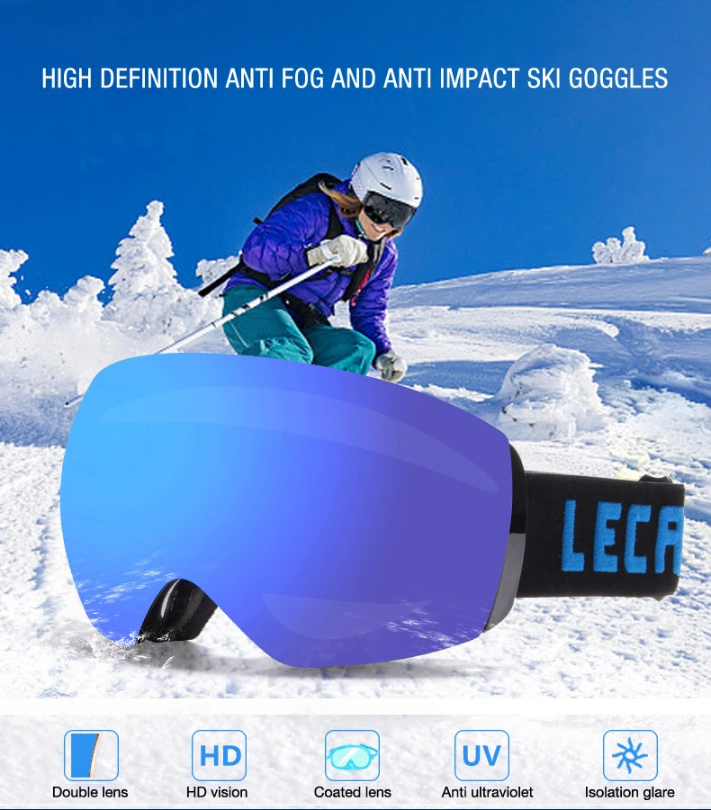 LECAGE Очки для снегохода лыжные очки для мужчин и женщин для сноуборда двухслойные большие Лыжные маски противотуманные большие сферические для взрослых защита uv400 L209