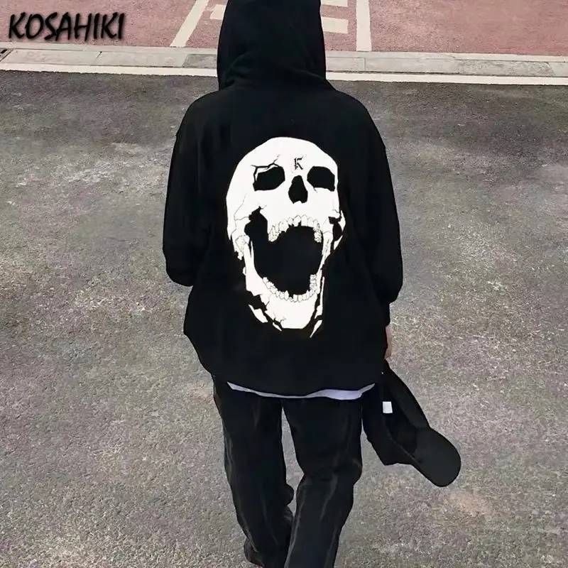Мужская/Женская хлопковая толстовка с капюшоном принтом скелета | Женская одежда