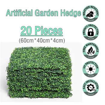 

15/18/20pcs 40x60CM ARTIFICIAL HEDGE BOXWOOD FENCE PRIVACY SCREEN PANELS UV PROTECTION FRESH FAUX FOLIAGE BACKDROP WALL DECOR