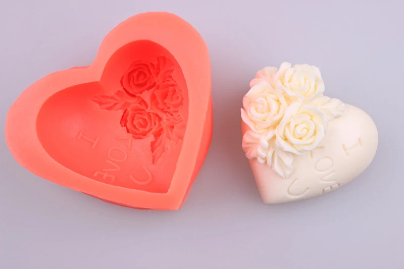 Heart Shape Flower Soap Mold I Love U Silicone Soap Making Mould Romantic Aroma Mold For Lover Gifts Cake Decorating Tools