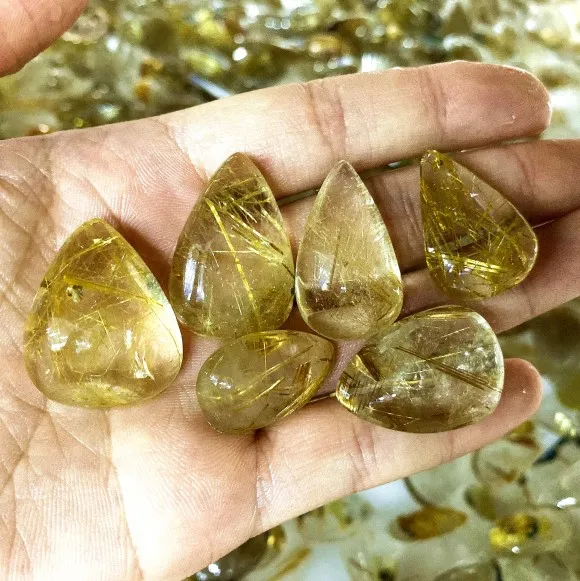 Wholesale Gemstone Golden Pendant Natural Gold Rutilated Quartz Crystal Pendant - Цвет: 20-30mm