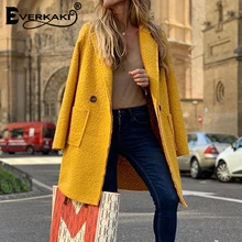 Everkaki Boho осенне-зимние пальто, куртка для женщин с карманами, однотонное, желтое, элегантное женское длинное пальто, куртки для женщин,, осень, зима