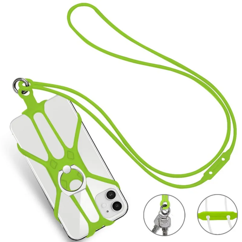 Силиконовый ремешок-держатель чехол для телефона с поворотным кольцом на 360 градусов смартфон с подставкой шейный ремешок для iOS Android Phone - Цвет: Зеленый