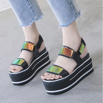 

SaraIris Platform Open Toe Back Strap Sandals Women 2020 Genuine Leather Summer Sandals Ladies Summer Metallic Shoes