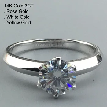 

14K White Gold 3 Carat Moissanite Diamond Ring Women Round Classic Trendy Wedding Party Engagement Anniversary Ring 3 Ct D Color