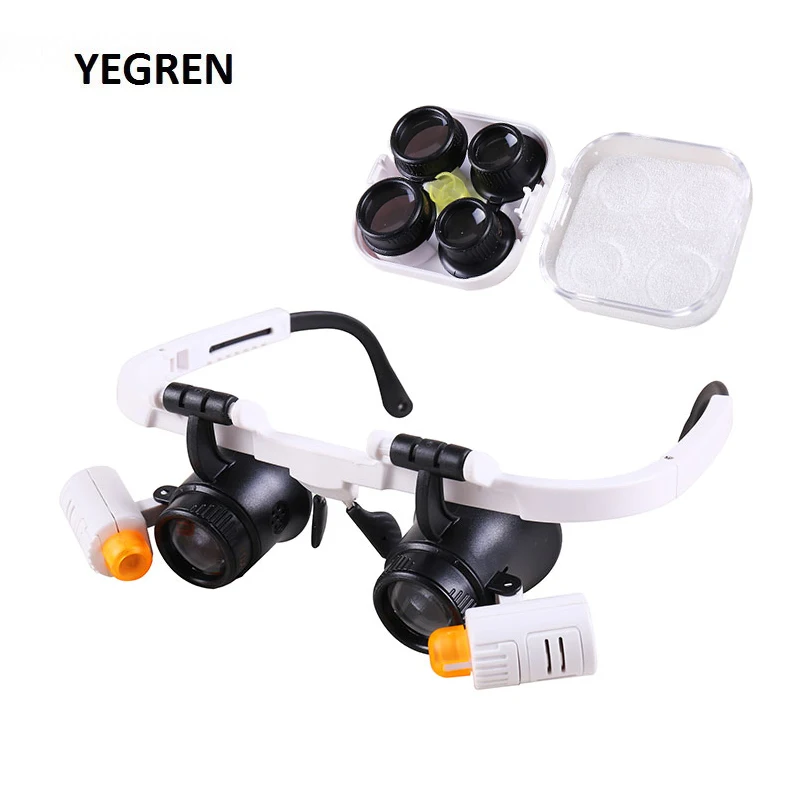 

6X 10X 25X Eyeglass Magnifier LED Cold Light Warm Light Repair Magnifying Glass Headband Binocular Magnifier Clock Repairing