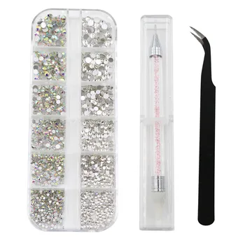 

6 Sizes Crystals Nail Art Rhinestones And Clear Crystal Rhinestones With Pick Up With Tweezers and Rhinestone Picking Pen