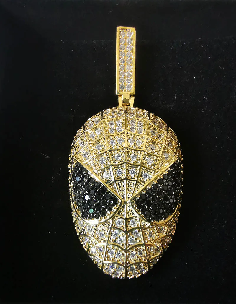 Хип-хоп AAA CZ инкрустированный камнями Bling Ice Out серебряный цвет Человек-паук Подвески ожерелье для мужчин Rapper ювелирные изделия Прямая - Окраска металла: gold