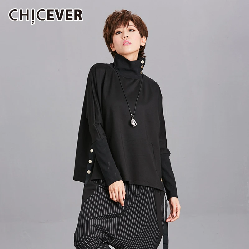 

CHICEVER Lace Up Irregular Women's Sweatshirt Turtleneck Batwing Sleeve Oversize Loose Casual Sweatshirts Female Autumn 2019 New