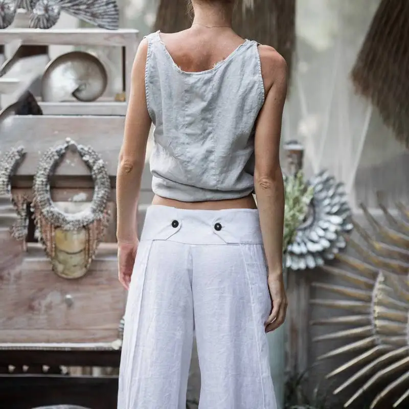 Oversized Long Pantalon Women Celmia Cotton Linen Solid Wide Leg Pants Casual Loose High Split Trousers Femme Streetwear Palazzo