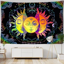 White Black Colorful Sun Moon Mandala Tapestry Wall Hanging Celestial Wall Tapestry Hippie Wall Carpets Dorm Decor Wall Tapestr