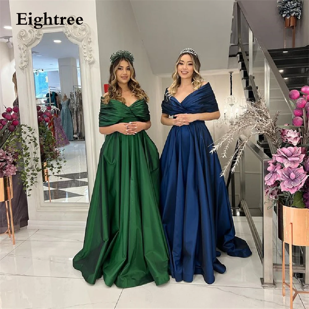 

Eightree Blue/Green Off Shoulder Saudi Arabia Long Evening Dress Sleeveless V Neck Dubai Formal Party Prom Dress Robe de soiree