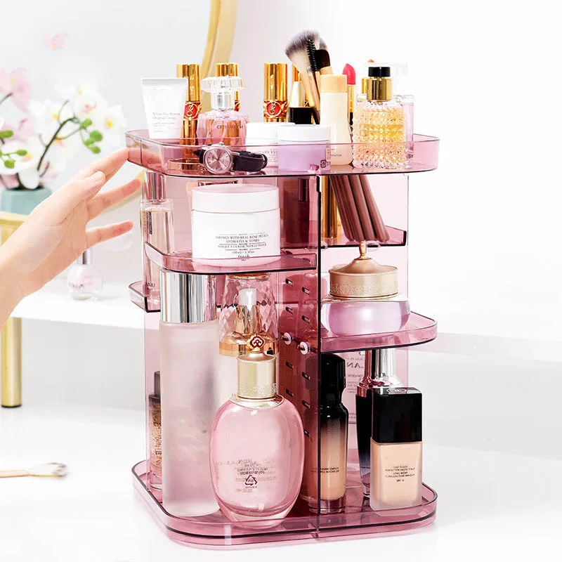  New Dressing Table 360-Degree Rotating Makeup Organizer Brush Holder Transparent Pattern Lipstick O