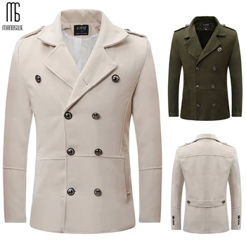 

Manoswe Fashion Solid Color Double Breasted Turn-down Callor Windbreaker 2020 New Autumn & Winter Coat Men England Style Jacket