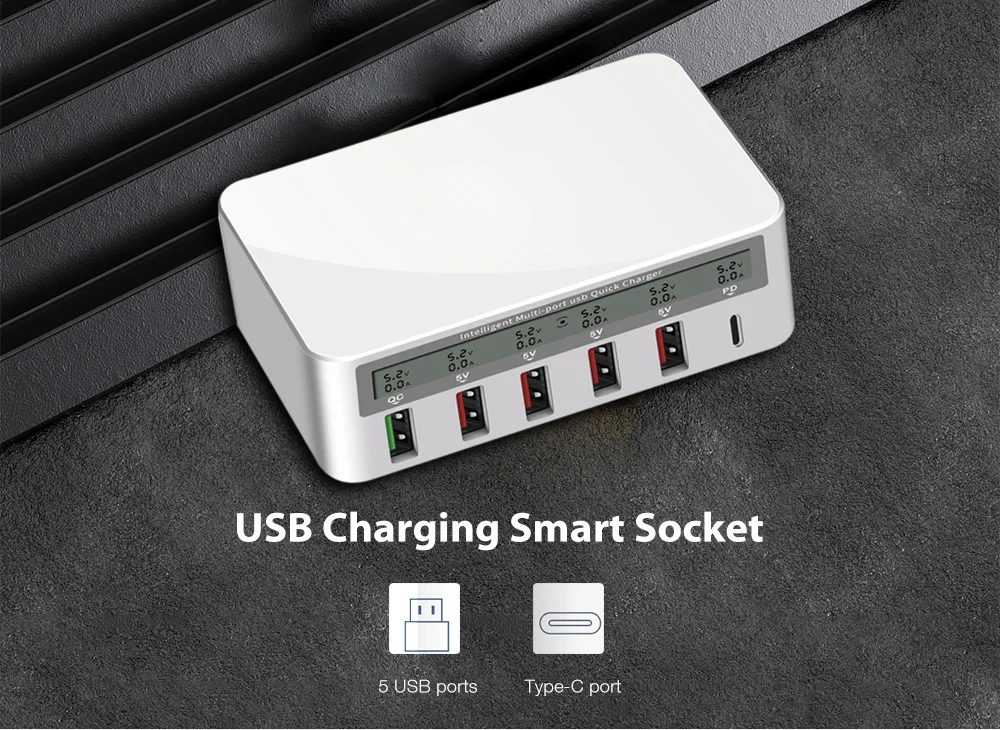 Портативный Зарядное устройство USB Multi функция быстрой зарядки 3,0 станция для зарядки с USB док-станция для Светодиодный Дисплей Тип C умная розетка 100 Вт 6 Порты Зарядное устройство концентратор