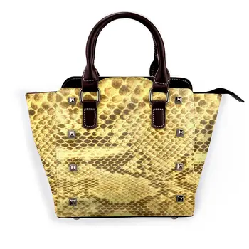 

Snake Skin Pattern Shinny Gold Color this season's hottest print Sexy snake skin pattern Leather Rivet Shoulder Bag