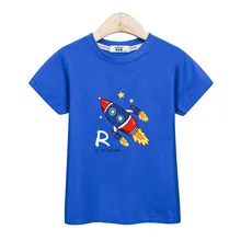Детские топы с короткими рукавами, футболка для мальчиков с рисунком «космическая Ракета» хлопковая одежда с героями мультфильмов футболки для мальчиков с космическим кораблем, Детская Повседневная рубашка От 3 до 14 лет