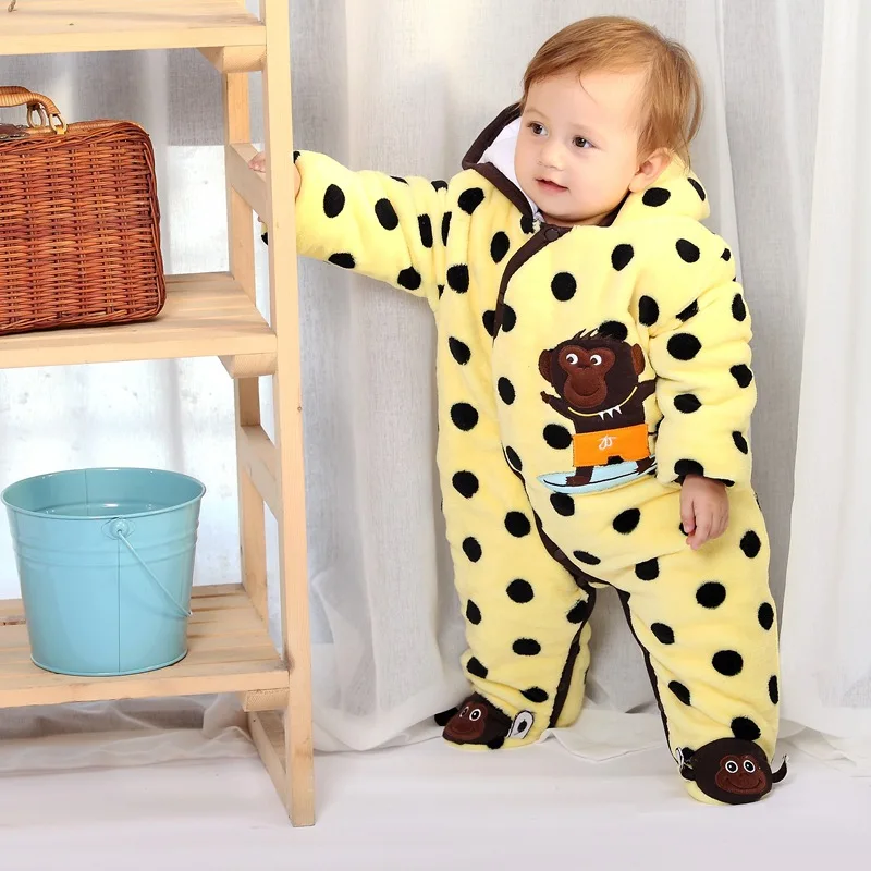 Clearance Sale Baby Girls Rompers Winter Coral Fleece Kids Boy Clothing Set Cartoon Hooded Newborn Clothes Warm Infant Jumpsuits