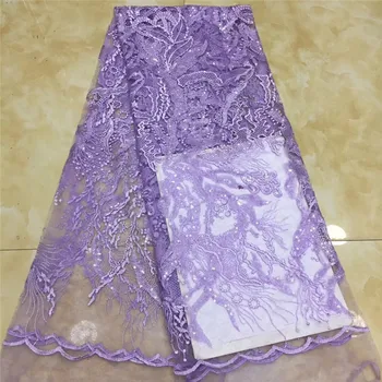

High Quality Purple Nigerian Mesh Lace Fabrics 2020 pink African French Net Lace Fabric With sequins Embroidered Lace Dress
