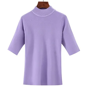 

Spring Autumn New Women Knitted Turtleneck Pullover Sweater Female Half Sleeve Pullovers Tricot Pull Femme