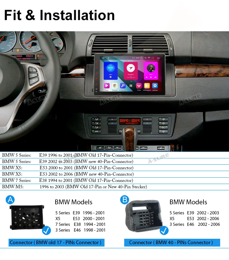 Flash Deal A-Sure 1 Din 8 CORE 4G RAM Android 9.0 Car Auto Radio GPS DVD Navigation For BMW X5 M5 E39 E53 E38 5er 7er Stereo DAB+ WiFi OBD 7
